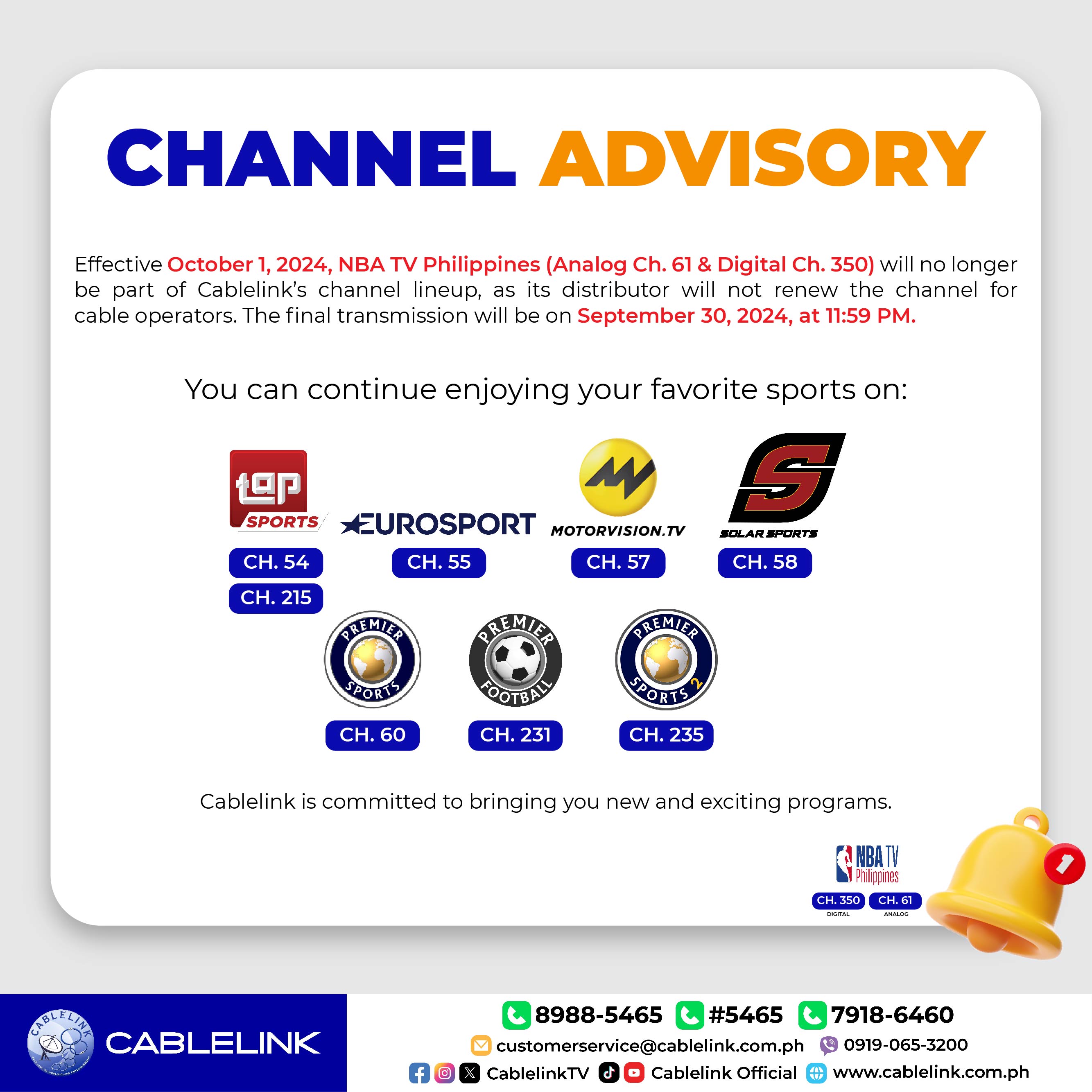 NBA Channel Advisory